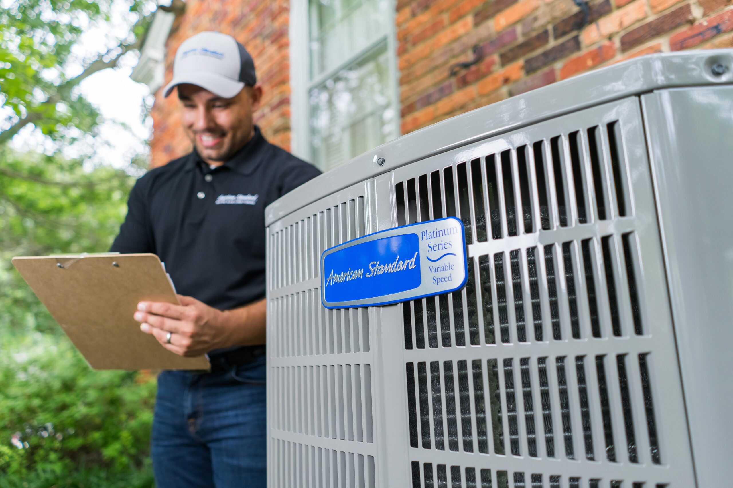 Close up on logo of Platinum 20 Heat Pump / Air Conditioner plac