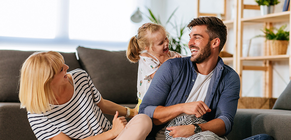 happy family in living room